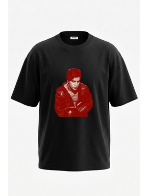 Anetos Marlon Brando Tasarım Sırt Baskılı Pamuk Siyah Oversize T-Shirt