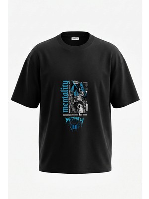 Anetos Gotik Melek Kelebek Tasarım Sırt Baskılı Pamuk Siyah Oversize T-Shirt