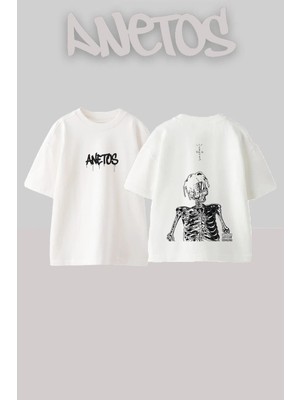 Anetos Travis Scott 3 Tasarım Sırt Baskılı Pamuk Beyaz Oversize T-Shirt
