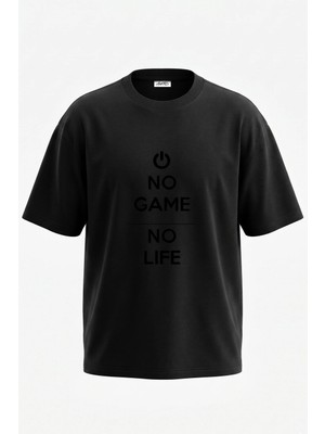 Anetos No Game No Life Tasarım Sırt Baskılı Pamuk Siyah Oversize T-Shirt