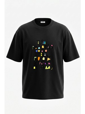 Anetos Colorful Handwritten Tasarım Sırt Baskılı Pamuk Siyah Oversize T-Shirt