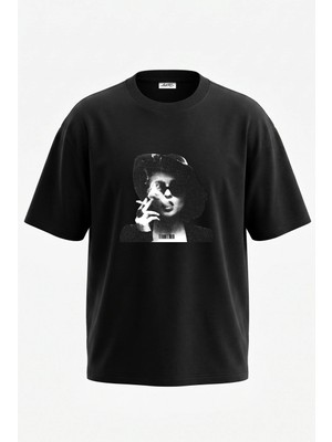 Anetos Mia Wallace Tasarım Sırt Baskılı Pamuk Siyah Oversize T-Shirt