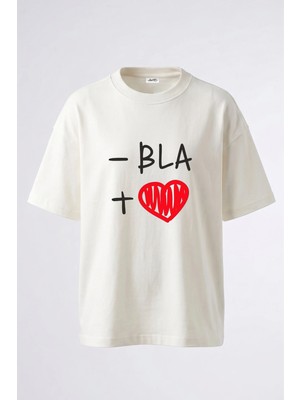 Anetos Bla Heart Tasarım Sırt Baskılı Pamuk Beyaz Oversize T-Shirt