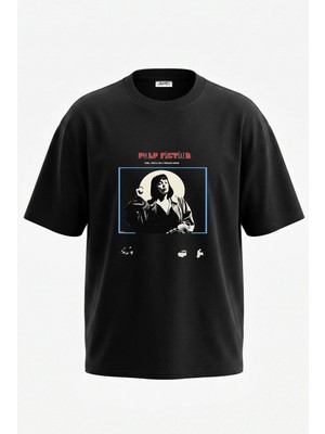 Anetos Pulp Fiction Mia Wallace Tasarım Sırt Baskılı Pamuk Siyah Oversize T-Shirt