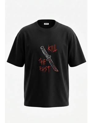 Anetos Kill The Past Tasarım Sırt Baskılı Pamuk Siyah Oversize T-Shirt