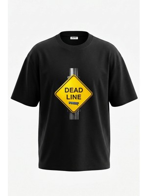 Anetos Deadline Sign Tasarım Sırt Baskılı Pamuk Siyah Oversize T-Shirt