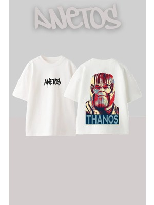 Anetos Thanos Hope Tasarım Sırt Baskılı Pamuk Beyaz Oversize T-Shirt