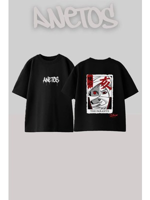 Anetos Obito Uchiha Tasarım Sırt Baskılı Pamuk Siyah Oversize T-Shirt
