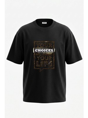 Anetos Grunge Motivational Tasarım Sırt Baskılı Pamuk Siyah Oversize T-Shirt
