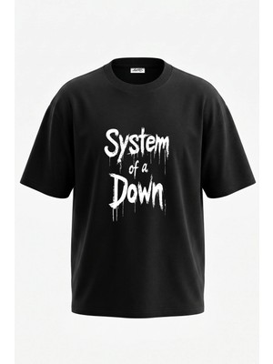 Anetos System Of A Down_2 Tasarım Sırt Baskılı Pamuk Siyah Oversize T-Shirt