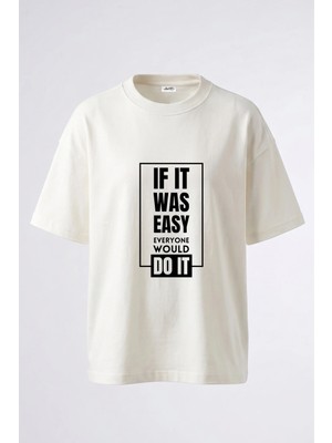 Anetos Basari Motive Tasarım Sırt Baskılı Pamuk Beyaz Oversize T-Shirt