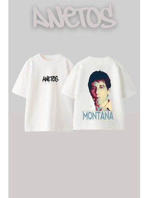 Anetos Tony Montana Tasarım Sırt Baskılı Pamuk Beyaz Oversize T-Shirt