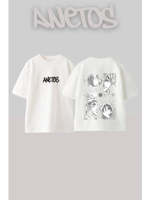 Anetos Jujutsu Kaisen 1 Tasarım Sırt Baskılı Pamuk Beyaz Oversize T-Shirt