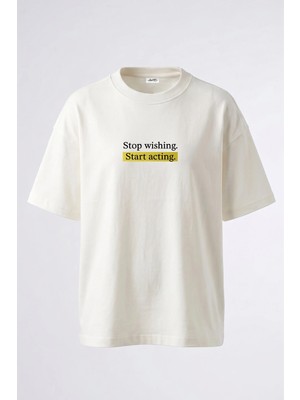 Anetos Motivational Quote_2 Tasarım Sırt Baskılı Pamuk Beyaz Oversize T-Shirt