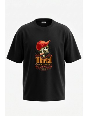Anetos Kuru Kafa Sapka Tasarım Sırt Baskılı Pamuk Siyah Oversize T-Shirt
