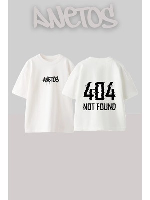 Anetos Error Message 1 Tasarım Sırt Baskılı Pamuk Beyaz Oversize T-Shirt