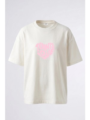 Anetos Tennis Love Tasarım Sırt Baskılı Pamuk Beyaz Oversize T-Shirt