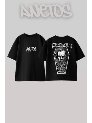 Anetos Ice Nine Tasarım Sırt Baskılı Pamuk Siyah Oversize T-Shirt