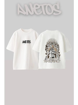 Anetos Ragnar Lothbrok 3 Tasarım Sırt Baskılı Pamuk Beyaz Oversize T-Shirt