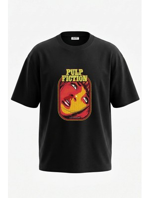 Anetos Pulp Fiction Tasarım Sırt Baskılı Pamuk Siyah Oversize T-Shirt