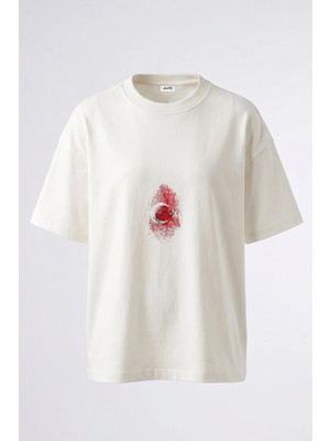 Anetos Turk Bayrak Parmakizi Tasarım Sırt Baskılı Pamuk Beyaz Oversize T-Shirt