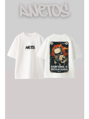Anetos Television Head Tasarım Sırt Baskılı Pamuk Beyaz Oversize T-Shirt