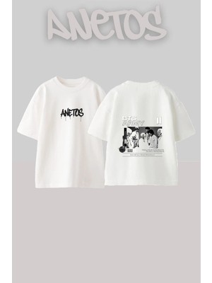 Anetos Bts Army Tasarım Sırt Baskılı Pamuk Beyaz Oversize T-Shirt