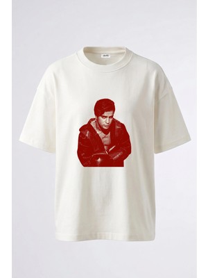 Anetos Marlon Brando Tasarım Sırt Baskılı Pamuk Beyaz Oversize T-Shirt