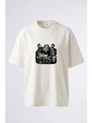 Anetos The Notorious Bıg Tasarım Sırt Baskılı Pamuk Beyaz Oversize T-Shirt