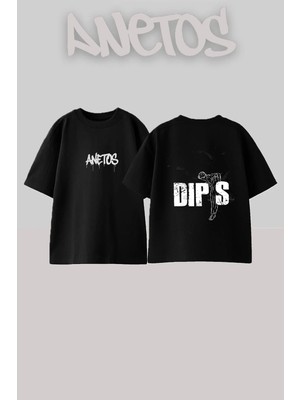 Anetos Dips Character Tasarım Sırt Baskılı Pamuk Siyah Oversize T-Shirt