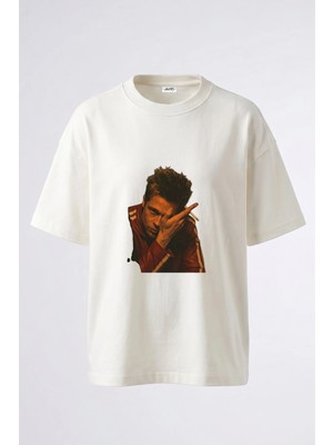 Anetos Tyler Durden_4 Tasarım Sırt Baskılı Pamuk Beyaz Oversize T-Shirt