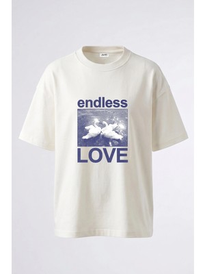 Anetos Endless Love Tasarım Sırt Baskılı Pamuk Beyaz Oversize T-Shirt
