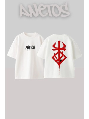 Anetos Brand Of Tasarım Sırt Baskılı Pamuk Beyaz Oversize T-Shirt