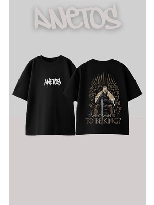 Anetos Ragnar Lothbrok 3 Tasarım Sırt Baskılı Pamuk Siyah Oversize T-Shirt