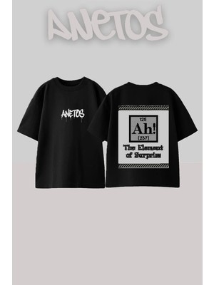 Anetos Surprise Element Tasarım Sırt Baskılı Pamuk Siyah Oversize T-Shirt
