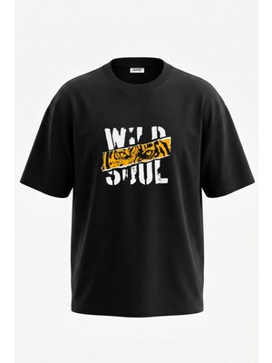 Anetos Tiger Eyes Tasarım Sırt Baskılı Pamuk Siyah Oversize T-Shirt