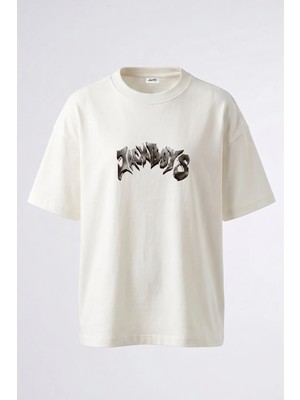 Anetos Jackboys Tasarım Sırt Baskılı Pamuk Beyaz Oversize T-Shirt