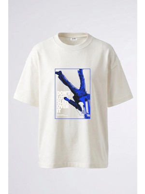 Anetos Dusen Takim Elbiseli Tasarım Sırt Baskılı Pamuk Beyaz Oversize T-Shirt