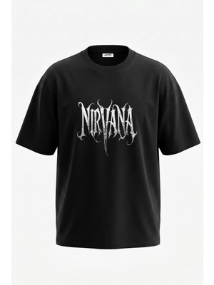 Anetos Nirvana Band Tasarım Sırt Baskılı Pamuk Siyah Oversize T-Shirt