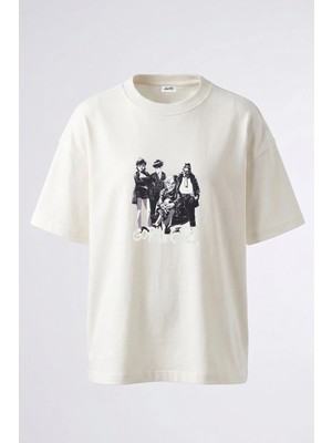 Anetos Gorillaz Tasarım Sırt Baskılı Pamuk Beyaz Oversize T-Shirt