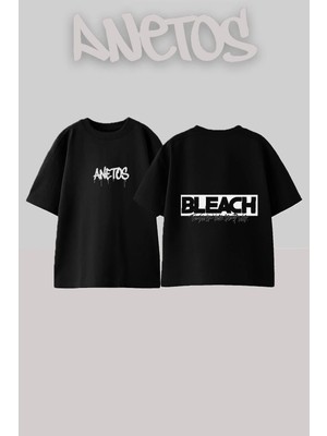Anetos Bleach Anime Tasarım Sırt Baskılı Pamuk Siyah Oversize T-Shirt