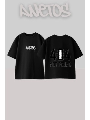 Anetos Error Message 1 Tasarım Sırt Baskılı Pamuk Siyah Oversize T-Shirt