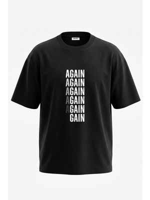 Anetos Again Grunge Tasarım Sırt Baskılı Pamuk Siyah Oversize T-Shirt