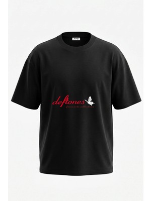 Anetos Deftones Butterfly Tasarım Sırt Baskılı Pamuk Siyah Oversize T-Shirt