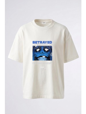 Anetos Sung Jinwoo Tasarım Sırt Baskılı Pamuk Beyaz Oversize T-Shirt