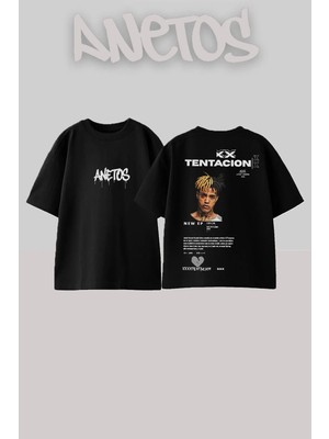 Anetos Xxxtentacion Cover Tasarım Sırt Baskılı Pamuk Siyah Oversize T-Shirt