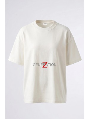 Anetos Generation Z Tasarım Sırt Baskılı Pamuk Beyaz Oversize T-Shirt