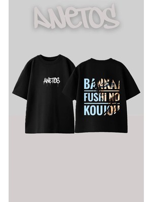 Anetos Bankai Fusen Tasarım Sırt Baskılı Pamuk Siyah Oversize T-Shirt