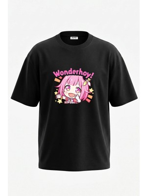 Anetos Emu Wonderhoy Tasarım Sırt Baskılı Pamuk Siyah Oversize T-Shirt