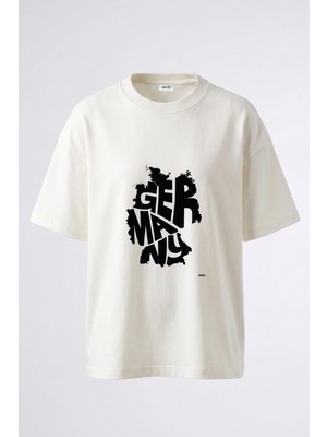 Anetos Germany Map Tasarım Sırt Baskılı Pamuk Beyaz Oversize T-Shirt